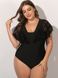 Sexy Black Lace Hollow One Piece Swimsuit L-4XL