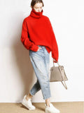 Loose Knitted Full Sleeve Casual Sweater Short High Collar Pullover Sweater