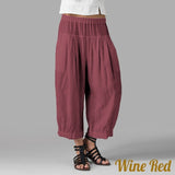Loose Solid Color Elastic Waist Casual Wide-leg Pants
