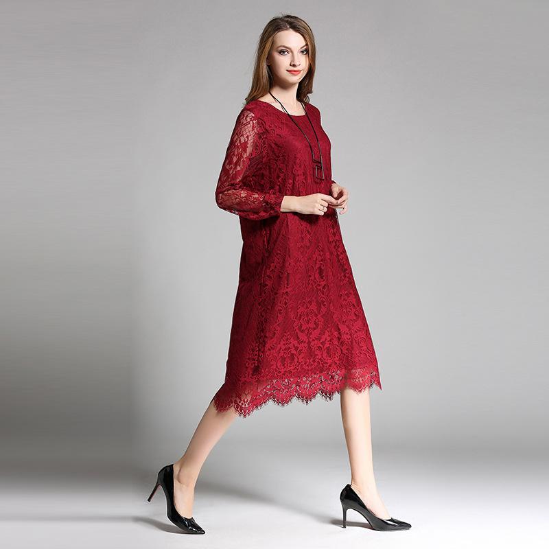 New Hollow Long-Sleeve Lace Dress