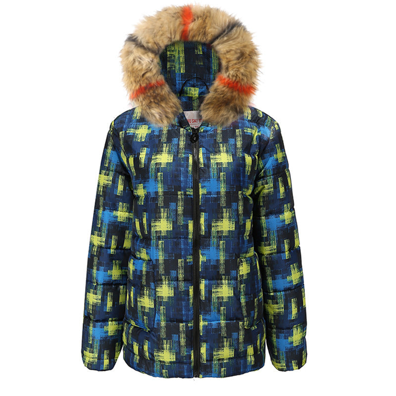 Checkered Fur Collar Down Jacket-5color