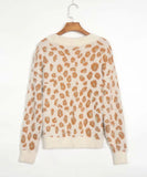 V-neck Single-breasted Leopard Knit Cardigan