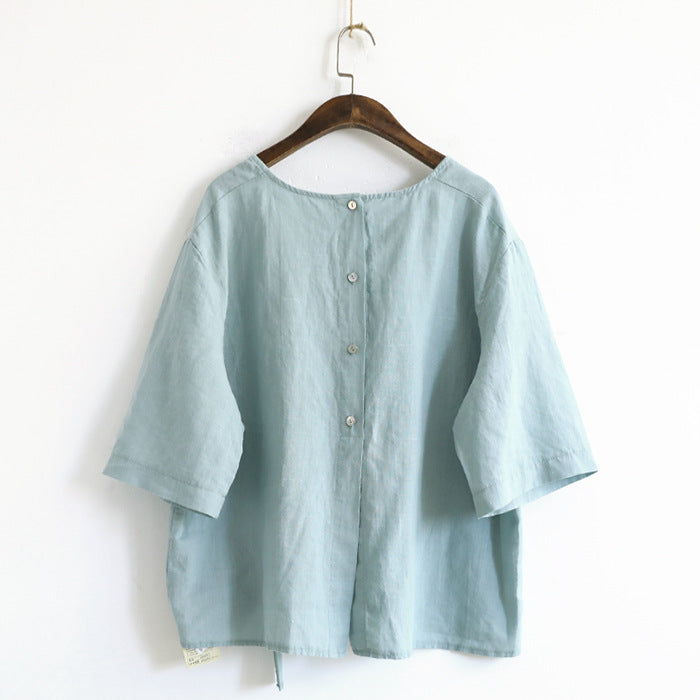Retro Buttons Summer Cotton Linen Shirt