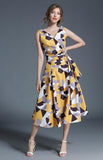 Fashion Print V-neck Sleeveless Vest Slim Dress