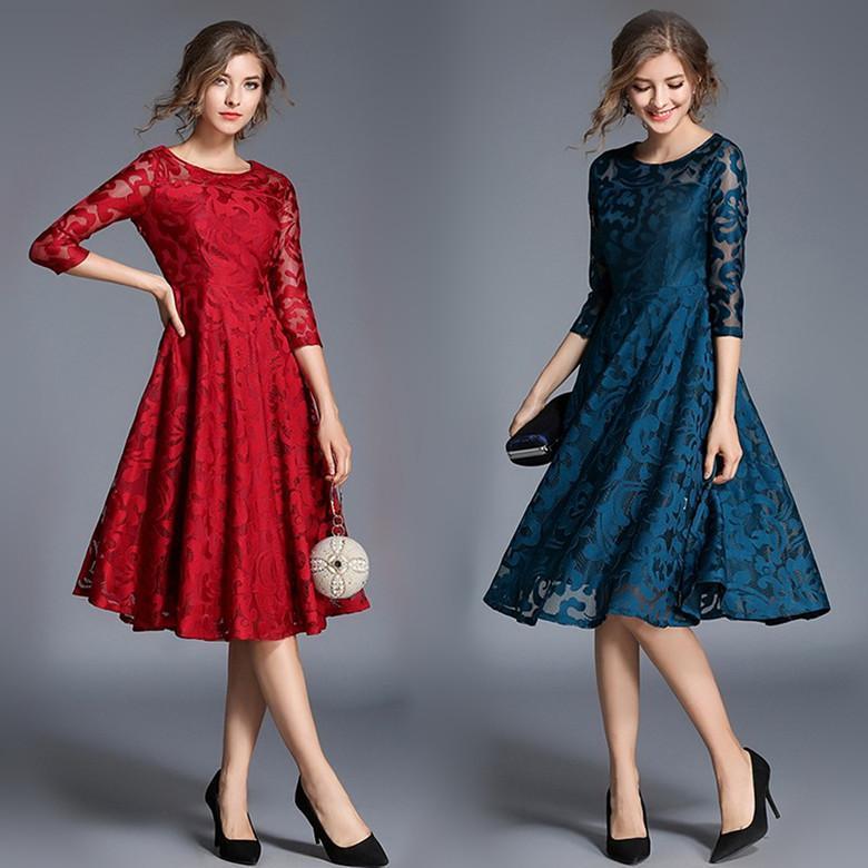 Fashion Three-quarter Sleeves Slim Mid-length Dress