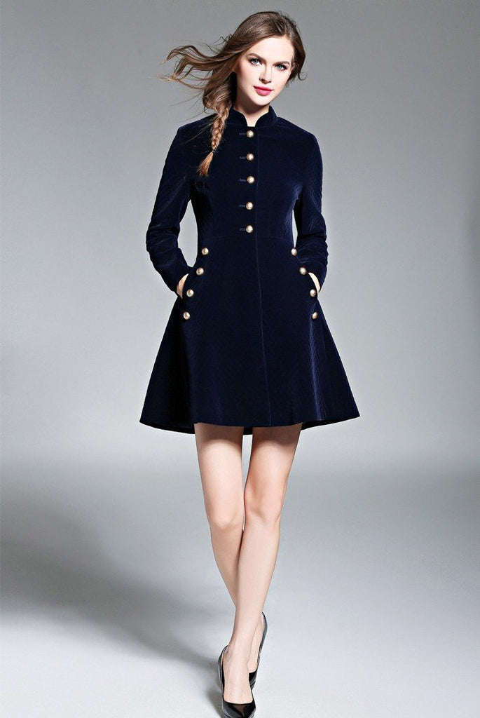 Retro Autumn Long Sleeve Slim A-Line Jacket Dress