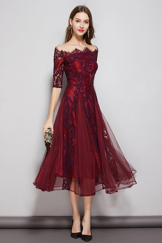 Floral Evening Midi Dress-red
