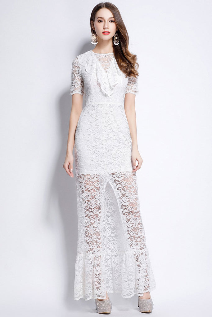 White Lace Evening Dress-2color