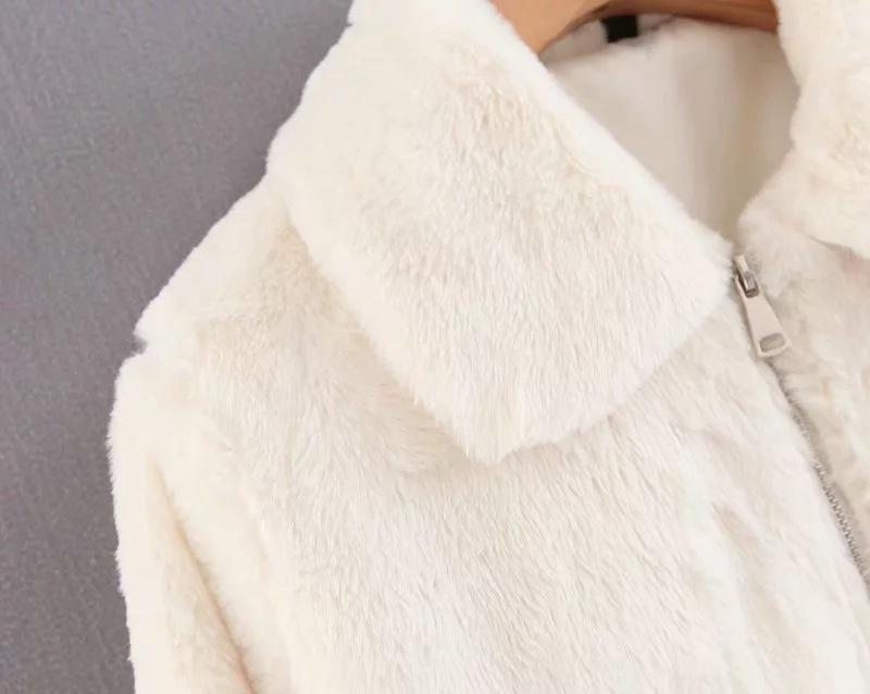 White Faux Fur Collar Zipper Coat