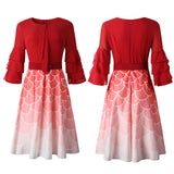 Multi-layer Stitching Gradient Print Plus Size Dress