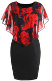 Floral Print Chiffon Wrap Slim Midi Dress S-5XL