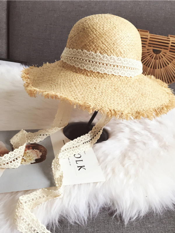 Hand-woven Lace Lace-up Straw Hat