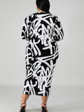 Elegant Casual O-Neck Long Sleeve Midi Dress XL-5XL