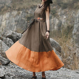 Women Vintage Solid Color Casual Sleeveless Dress