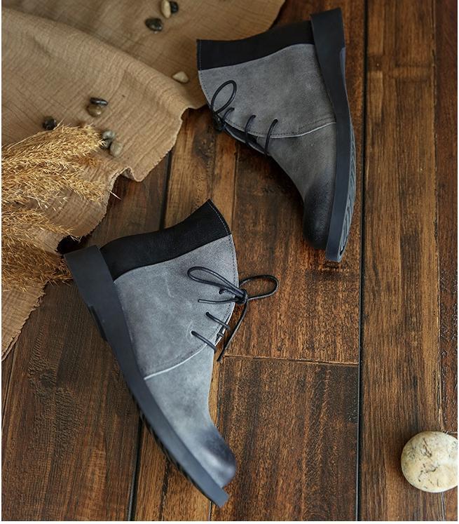 Cowhide handmade lace-up Martin boots_gray