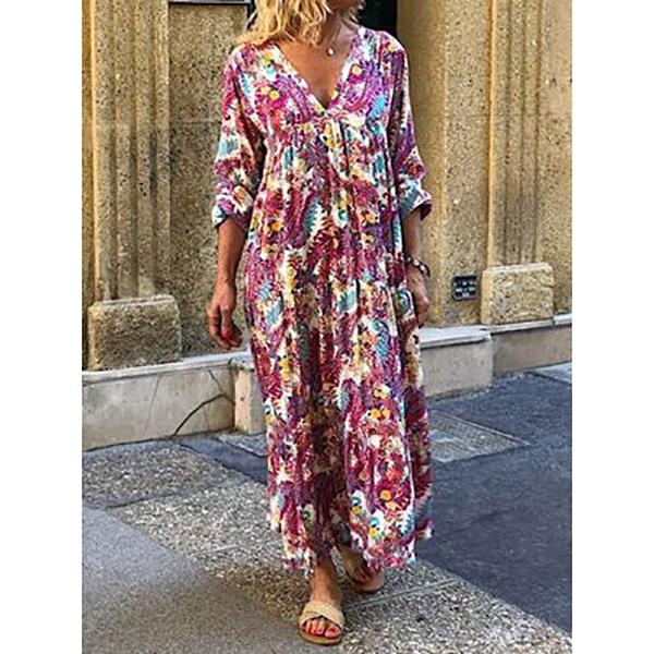 Casual Floral Print Pullover Dress