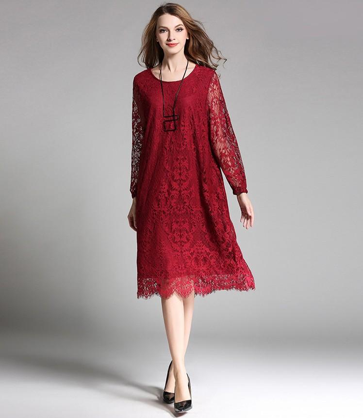 New Hollow Long-Sleeve Lace Dress