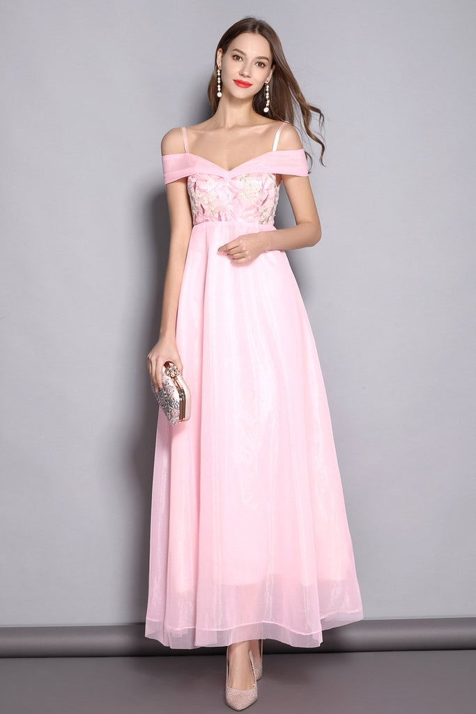 Embroidery Pink Evening Dress