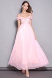 Embroidery Pink Evening Dress