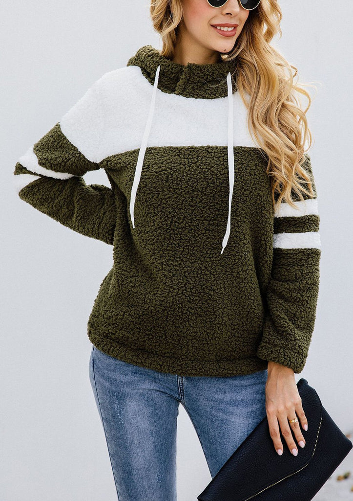 Splicing Tether Plush Hoodie Fuzzy Sweaters-2color