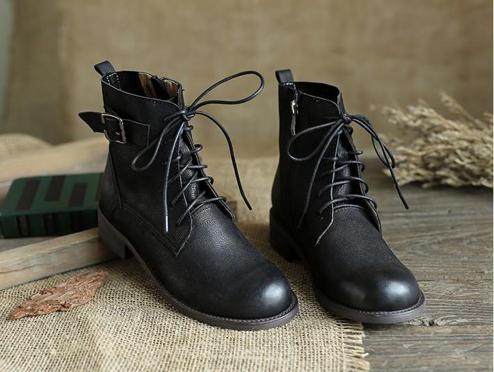 Middle tube layer leather Martin boots_black