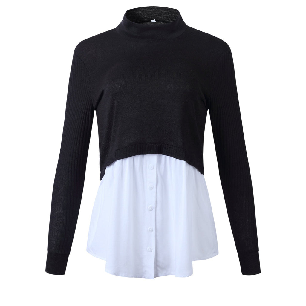 Splicing Long-sleeved Blouse Sweater-2color