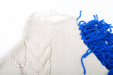White Tassel Knit  Pullovers Long Sleeve  Street Turtleneck Sweater Jumper