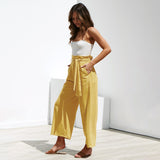 Summer Casual Lace Up Wide Leg Pants