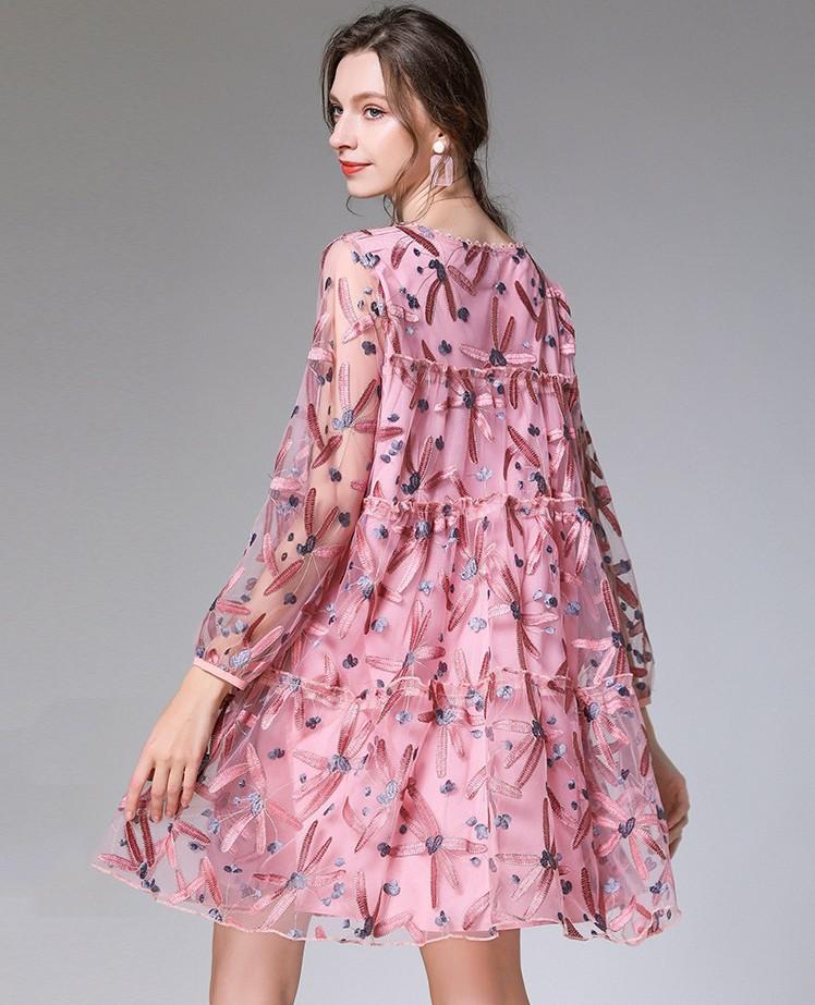 Loose Embroidered Lace Mini Dress