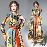 Long-sleeved Fashion Print Long Dress