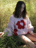 Coarse wool lazy handmade flower pullover sweater