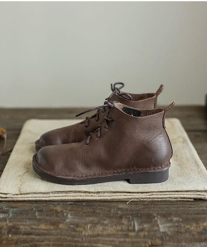 Cowhide vintage lace-up soft Martin boots_brown