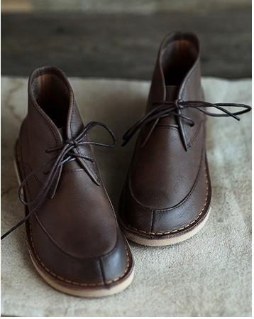 Leather retro soft ankle boots_coffee