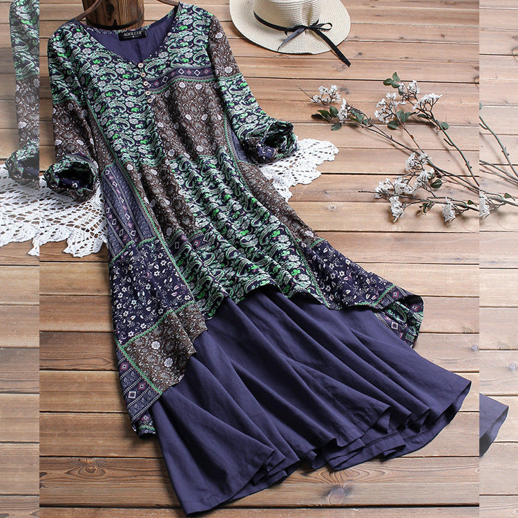 Floral Print Cotton Linen Maxi Dress