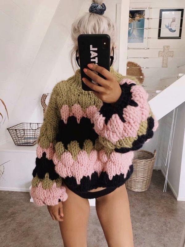 Colorblock thick knit sweater