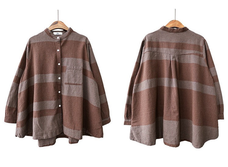Loose Literary Striped Color Matching Long-Sleeved Shirt