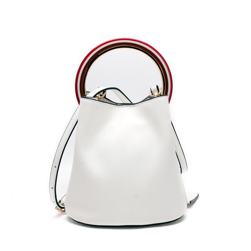 Leather Ring Hand Bag Chic Bucket Bag With Purse - Pink