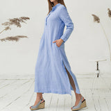 Casual Loose Retro Stand Collar Long Sleeves Dress
