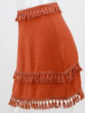 Linen Short Retro Vintage Solid Lace Patchwork  MiniBoho Skirts