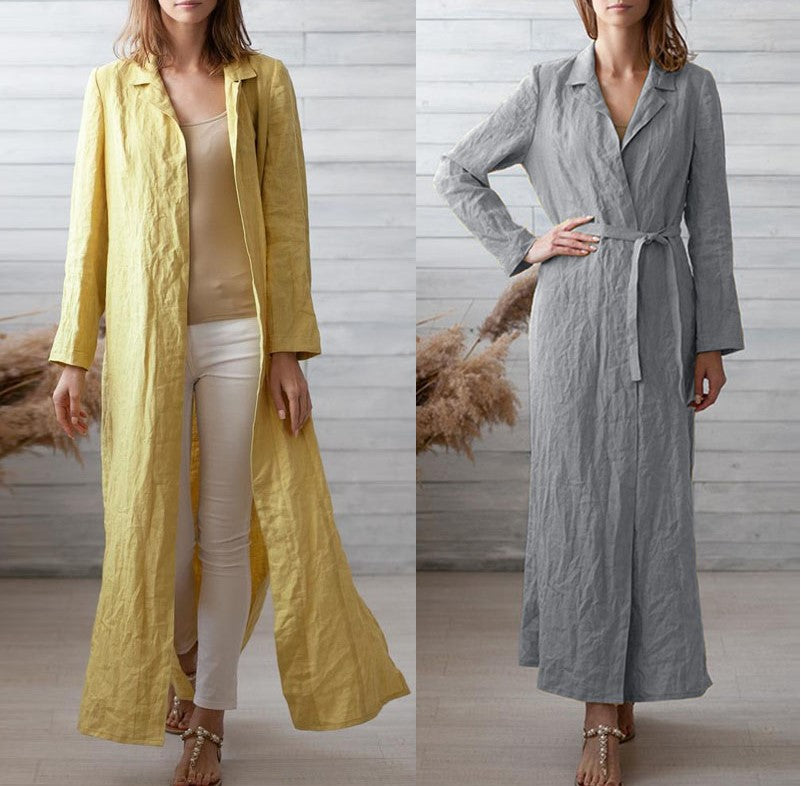 New Loose Women Cotton Linen Trench Coat