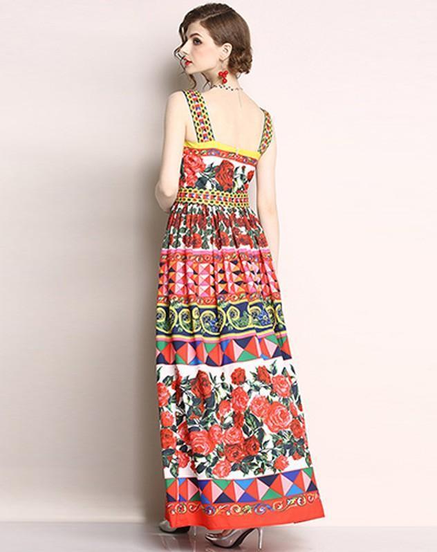 Royal Court Printed Pleated Strap Dress