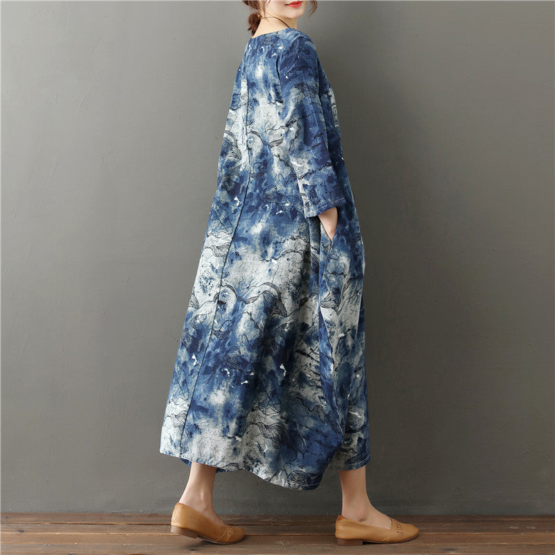 New Tie-dyed Women's Large Size Literary Cotton Dress