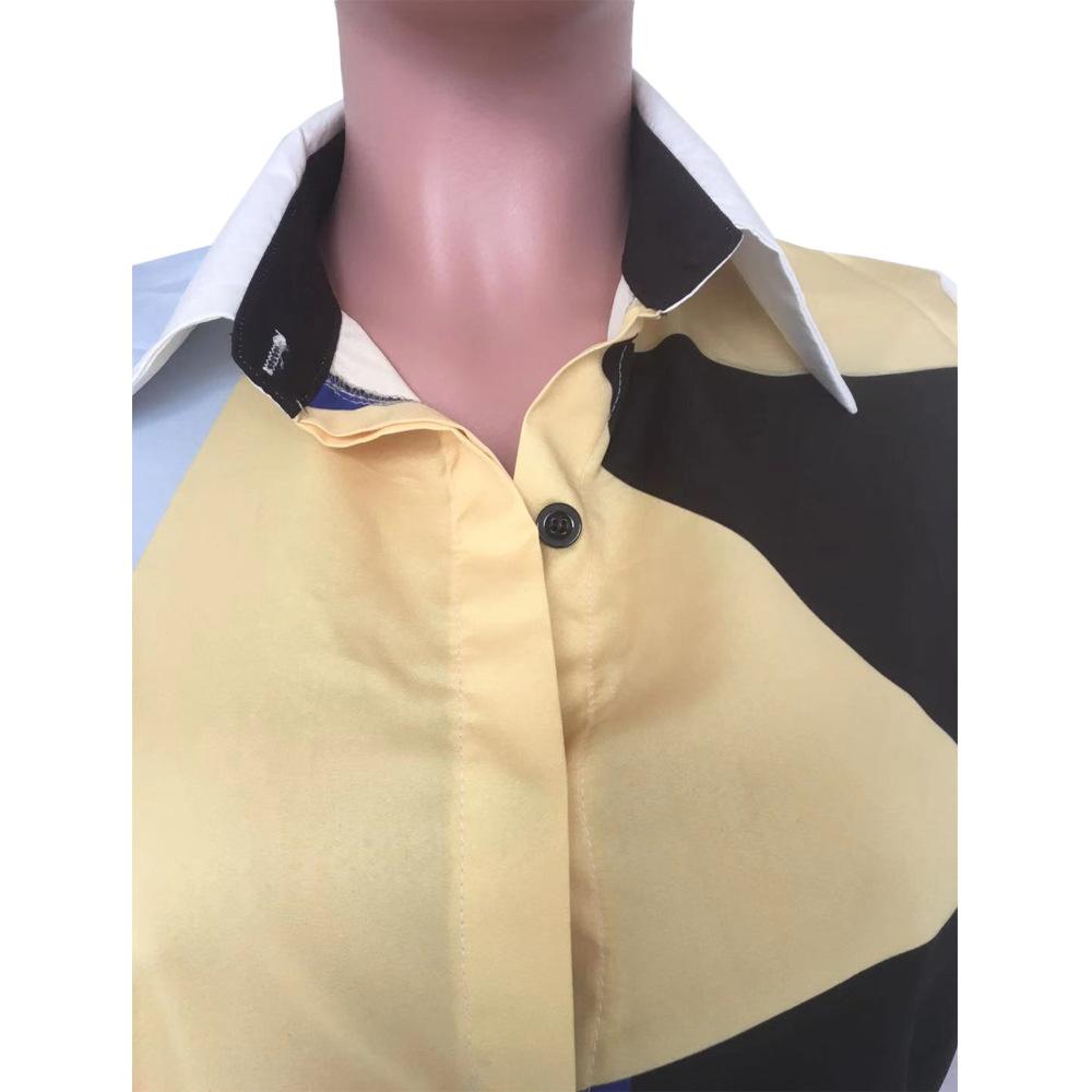 Patchwork Contrast Color Long Sleeve Shirt Dress S-2XL