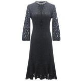 Plus Size Black Mermaid Ruffles Lace Midi Dress