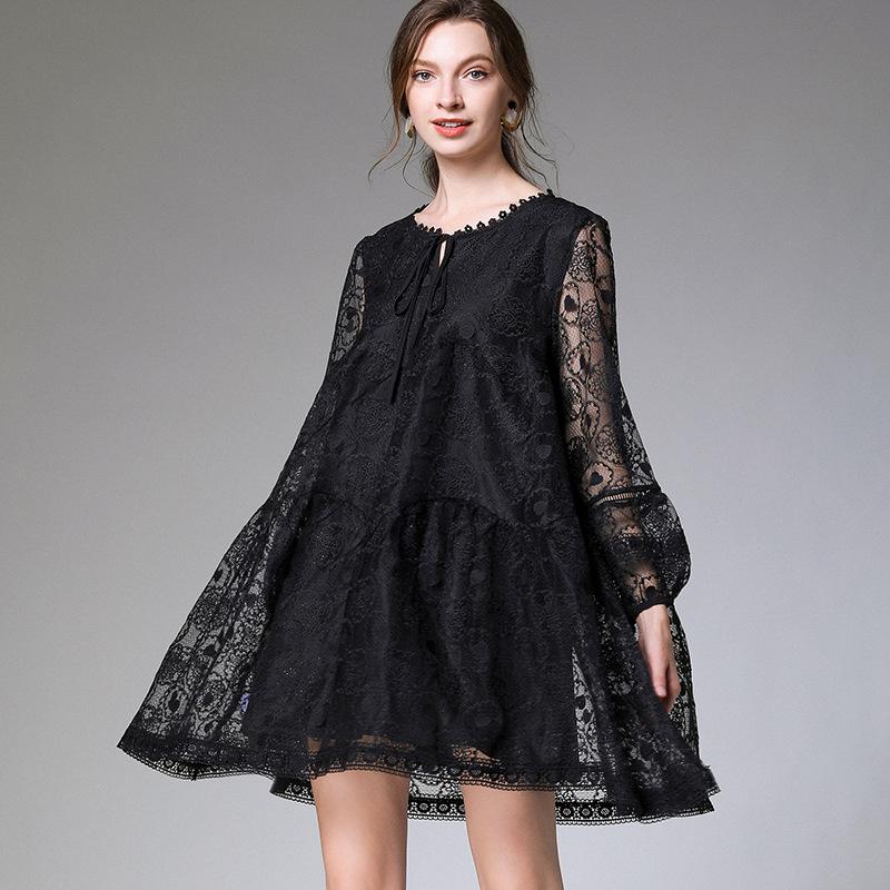 Fashion  Long Sleeve Plus Size Lace Dress