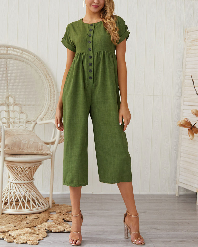 Summer Cotton Linen Solid Color Jumpsuit