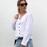 Long sleeve Blouse breathable Button Shirt Cotton Sun Protection Top