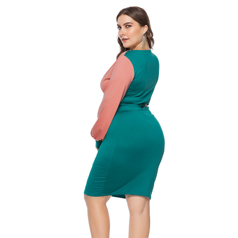 Sexy Color Stitching Plus Size Midi Dress