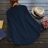 Cotton solid Blouse Wild long sleeve Plus Size Shirt