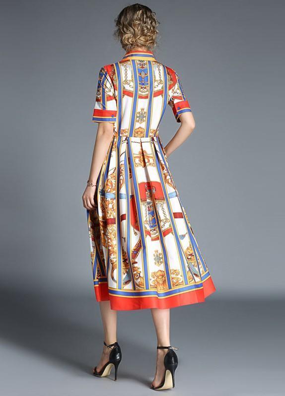 Retro Fashion Striped Print Short-sleeved Mid-length Dress